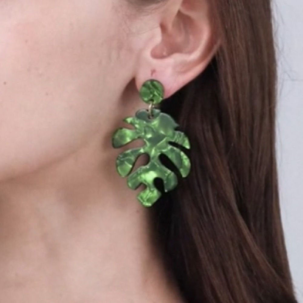 Palm Leaf  Boho Dangle Post Pierced Earrings